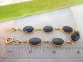 Vintage Black Glass GOLD FILL Bracelet 12K GF Chain Mourning Jewelry Gift Mid Century, VivianJoel.com
