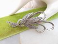 Vintage SPHINX Marcasite Brooch Elegant Ribbon Pin Branch Designer Jewelry Gift Mid Century, VivianJoel.com