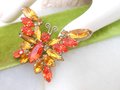 Vintage JULIANA Verified Brooch Butterfly Pin Orange Topaz Crystal Rhinestone Figural Bug Insect Mid Century Jewelry Gift, VivianJoel.com