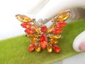 Vintage JULIANA Verified Brooch Butterfly Pin Orange Topaz Crystal Rhinestone Figural Bug Insect Mid Century Jewelry Gift, VivianJoel.com