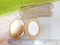 Vintage AVON Locket Photo Pendant Necklace White Milk Glass Swingy Chain Jewelry Gift, VivianJoel.com