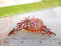 Vintage Pink Rhinestone Brooch Pin Orange Lilac Crystal Mix Flower Spray Mid Century Jewelry Gift, VivianJoel.com