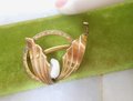 Vintage WELLS Pearl Brooch Designer Pin Art Deco Flying Wings Gold Fill Bow GF Petite Mid Century Jewelry Gift, VivianJoel.com