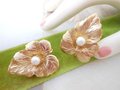 Vintage SARAH COVENTRY Earrings Clip On Pearl Leaf Chit Chat Gold Plate Designer Jewelry Gift Mid Century, VivianJoel.com