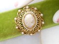 Vintage FLORENZA Brooch Victorian Revival Pin Pendant Cameo Ornate Faux Pearl Mid Century Designer Jewelry Gift, VivianJoel.com