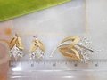 Vintage Rhinestone Jewelry Pin Brooch Earrings SET Flower Spray Gold Plate Mid Century Jewelry Gift, VivianJoel.com