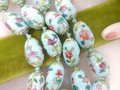 Vintage Pink Lotus Porcelain Chunky Sky Blue Bead Necklace Chinese Export Flower Jewelry Gift Mid Century, VivianJoel.com