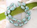 Vintage Pink Lotus Porcelain Chunky Sky Blue Bead Necklace Chinese Export Flower Jewelry Gift Mid Century, VivianJoel.com
