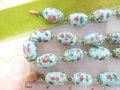 Vintage Pink Lotus Porcelain Chunky Sky Blue Bead Necklace Chinese Export Flower Jewelry Gift Mid Century, VivianJoel.com