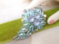 Vintage Blue Open Back Brooch Crystal Rhinestone Pin Regency Revival Galaxy Flower Spray Jewelry Gift Mid Century, VivianJoel.com