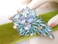 Vintage Blue Open Back Brooch Crystal Rhinestone Pin Regency Revival Galaxy Flower Spray Jewelry Gift Mid Century, VivianJoel.com