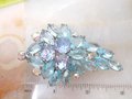 Vintage Blue Open Back Brooch Crystal Rhinestone Pin Regency Revival Galaxy Flower Spray Jewelry Gift Mid Century, VivianJoel.com