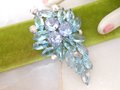 Vintage Blue Open Back Brooch Crystal Rhinestone Pin Regency Revival Galaxy Flower Spray Jewelry Gift Mid Century, VivianJoel.com