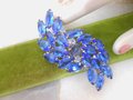 Vintage Blue Open Back Brooch Crystal Rhinestone Pin Regency Revival Cobalt Spray Jewelry Gift Mid Century, VivianJoel.com