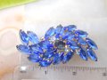 Vintage Blue Open Back Brooch Crystal Rhinestone Pin Regency Revival Cobalt Spray Jewelry Gift Mid Century, VivianJoel.com