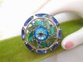 Vintage Blue Rivoli Brooch Domed Rhinestone Pin Crystal Pinwheel Flower Mid Century Jewelry Gift, VivianJoel.com