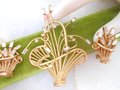 Vintage Rhinestone Brooch Basket Earring SET Clip On Flower Pin Gold Plate Jewelry Gift Mid Century, VivianJoel.com