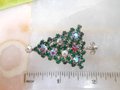 Vintage Christmas Tree Brooch Rhinestone Emerald Green AB Crystal Holiday Pin Mid Century Jewelry Gift, VivianJoel.com