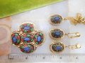 Vintage SARAH COVENTRY Designer Necklace Brooch Earrings SET Light of the East Faux Mosaic Glass Jewelry Gift Mid Century, VivianJoel.com