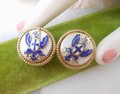 Vintage CORO Heraldic Earrings Screw Back Blue Enamel Cross Phoenix Designer Jewelry Gift Mid Century, VivianJoel.com