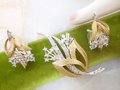 Vintage Rhinestone Jewelry Pin Brooch Earrings SET Flower Spray Gold Plate Mid Century Jewelry Gift, VivianJoel.com