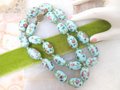 Vintage Pink Lotus Porcelain Chunky Sky Blue Bead Necklace Chinese Export Flower Jewelry Gift Mid Century, VivianJoel.com