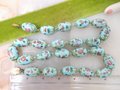 Vintage Pink Lotus Porcelain Chunky Sky Blue Bead Necklace Chinese Export Flower Jewelry Gift Mid Century, VivianJoel.com