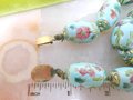 Vintage Pink Lotus Porcelain Chunky Sky Blue Bead Necklace Chinese Export Flower Jewelry Gift Mid Century, VivianJoel.com
