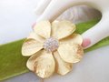 Vintage Mod Designer Matte Gold Plate Daisy Pendant Pin Brooch Rhinestone Flower Premier Designs Jewelry Gift, VivianJoel.com