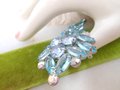 Vintage Blue Open Back Brooch Crystal Rhinestone Pin Regency Revival Galaxy Flower Spray Jewelry Gift Mid Century, VivianJoel.com