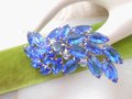 Vintage Blue Open Back Brooch Crystal Rhinestone Pin Regency Revival Cobalt Spray Jewelry Gift Mid Century, VivianJoel.com