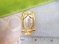 Vintage MARVELLA Owl Bird Brooch Jelly Belly Pin Pearl Rhinestone Designer Figural Mid Century Jewelry Gift,  VivianJoel.com