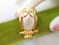Vintage MARVELLA Owl Bird Brooch Jelly Belly Pin Pearl Rhinestone Designer Figural Mid Century Jewelry Gift,  VivianJoel.com