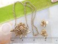 Vintage Rhinestone Necklace Earrings Set Pendant Screw Back Flower Mid Century Jewelry Regency Revival, VivianJoel.com