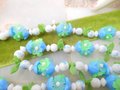 Vintage Plastic Lei Flower Necklace Garland Bead Daisy Flower Cluster Mix Blue Green Long 36" MOD Mid Century Jewelry Gift, VivianJoel.com