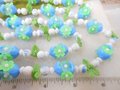 Vintage Plastic Lei Flower Necklace Garland Bead Daisy Flower Cluster Mix Blue Green Long 36" MOD Mid Century Jewelry Gift, VivianJoel.com