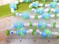 Vintage Plastic Lei Flower Necklace Garland Bead Daisy Flower Cluster Mix Blue Green Long 36" MOD Mid Century Jewelry Gift, VivianJoel.com
