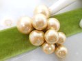 Vintage Huge Bead Dress Fur Clip Faux Pearl Brooch Champagne Golden Pin Mid Century Jewelry *as is*, VivianJoel.com