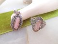 Vintage STERLING SILVER Marcasite Ring Pendant Blush Pink Mother of Pearl SET 925 Jewelry Gift Size 7, VivianJoel.com