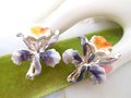 Vintage Flower Scatter Brooch Set Orchid Pin Enamel Orange Purple Mid Century Jewelry Gift, VivianJoel.com