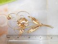 Vintage COURTLY Large Brooch Gold Fill Scrolling Flower Pin Topaz Rhinestone Elegant GF Mid Century Designer Jewelry Gift, VivianJoel.com