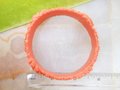 Vintage Celluloid Bangle Bracelet Coral Rose Flower Garland Carved Molded Plastic Art Deco Bakelite Era Mid Century Jewelry, VivianJoel.com