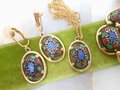 Vintage SARAH COVENTRY Designer Necklace Brooch Earrings SET Light of the East Faux Mosaic Glass Jewelry Gift Mid Century, VivianJoel.com