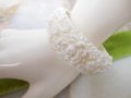 Vintage Flower Bracelet Clamper Hinged Cuff Bridal Wedding Cake Plastic Celluloid Featherlite Small Size Mid Century, VivianJoel.com