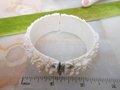Vintage Flower Bracelet Clamper Hinged Cuff Bridal Wedding Cake Plastic Celluloid Featherlite Small Size Mid Century, VivianJoel.com