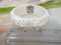 Vintage Flower Bracelet Clamper Hinged Cuff Bridal Wedding Cake Plastic Celluloid Featherlite Small Size Mid Century, VivianJoel.com