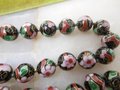 Vintage Cloisonne Necklace Black Bead Pink Flower 25" Floral Garden Glass Enamel Mid Century Jewelry Gift, VivianJoel.com
