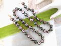 Vintage Cloisonne Necklace Black Bead Pink Flower 25" Floral Garden Glass Enamel Mid Century Jewelry Gift, VivianJoel.com