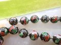 Vintage Cloisonne Necklace Black Bead Pink Flower 25" Floral Garden Glass Enamel Mid Century Jewelry Gift, VivianJoel.com
