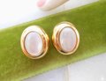 Vintage St JOHN Earrings Designer Mother of Pearl Runway Classic Timeless Mogul Clip On Jewelry Gift, VivianJoel.com